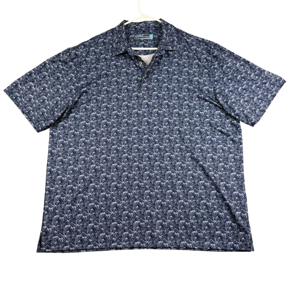 Roundtree & Yorke Performance Polo Shirt Mens XL Short Sleeve Leaf Print Blue